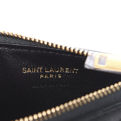 Saint Laurent Grain De Poudre Matelasse Chevron Monogram Fragments Zippered Card Case Dark Mint 6 of 6