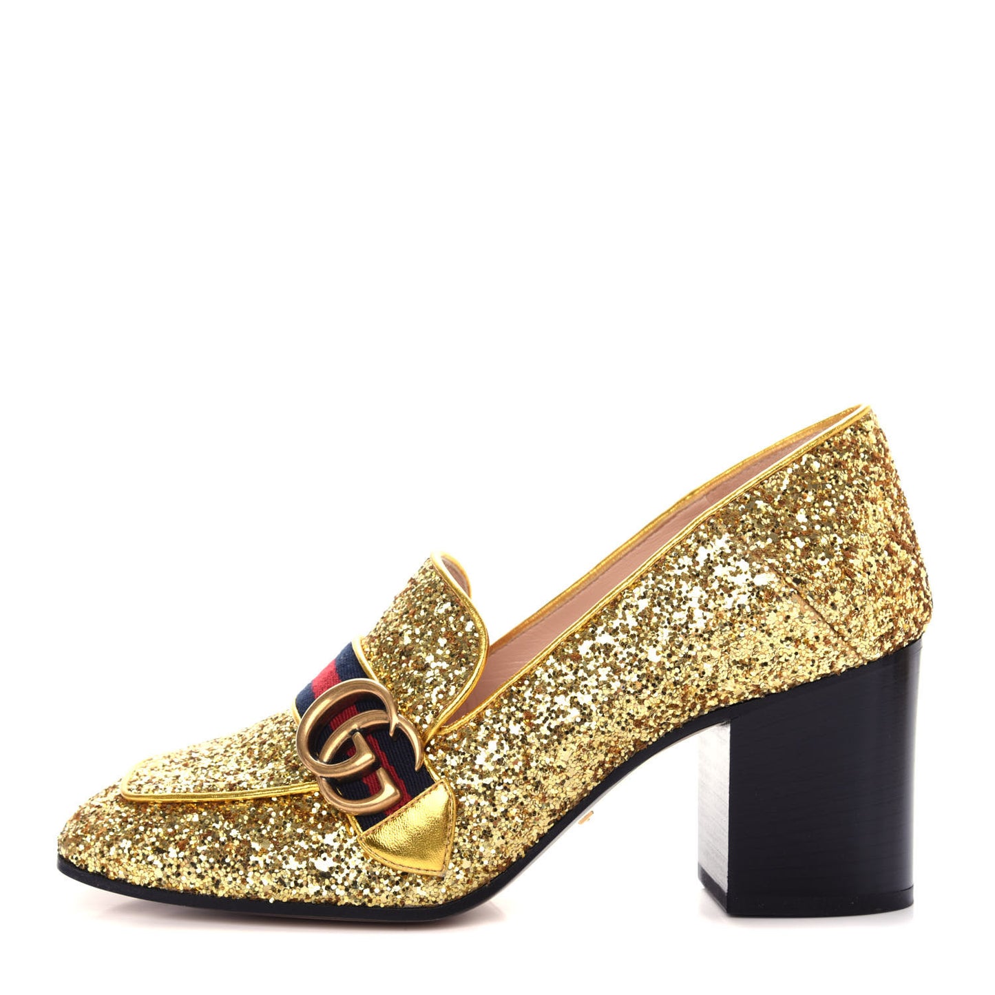 Glitter Nappa Web Peyton 75mm Loafer Pumps 38.5 Oro Vecchio