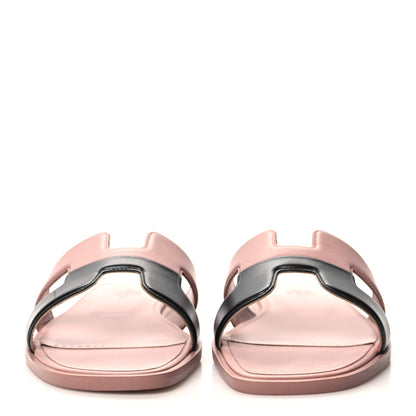 Hermes Box Calfskin Oran Sandals 37 Black Vieux Rose 2 of 8