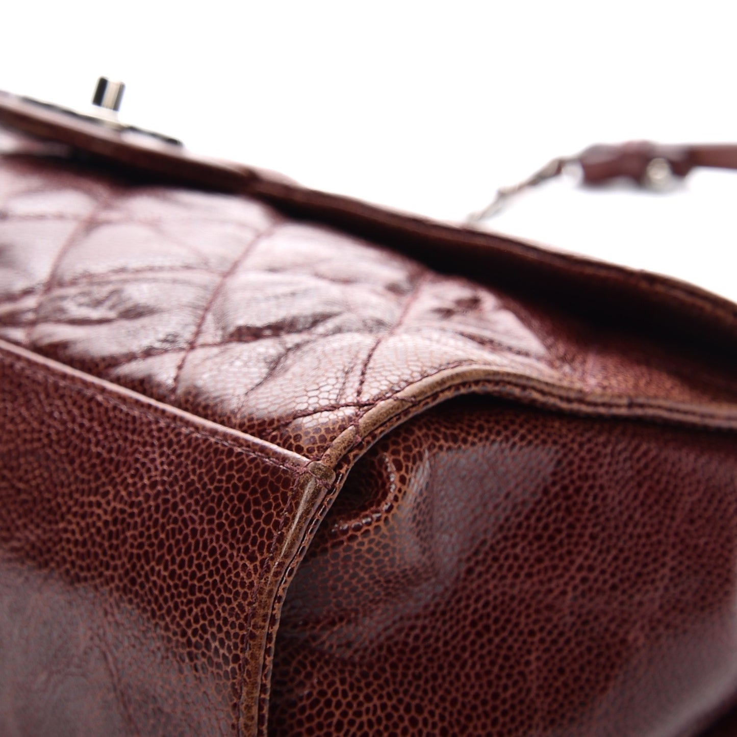 Crumpled Grained Calfskin Jumbo CC Crave Flap Burgundy