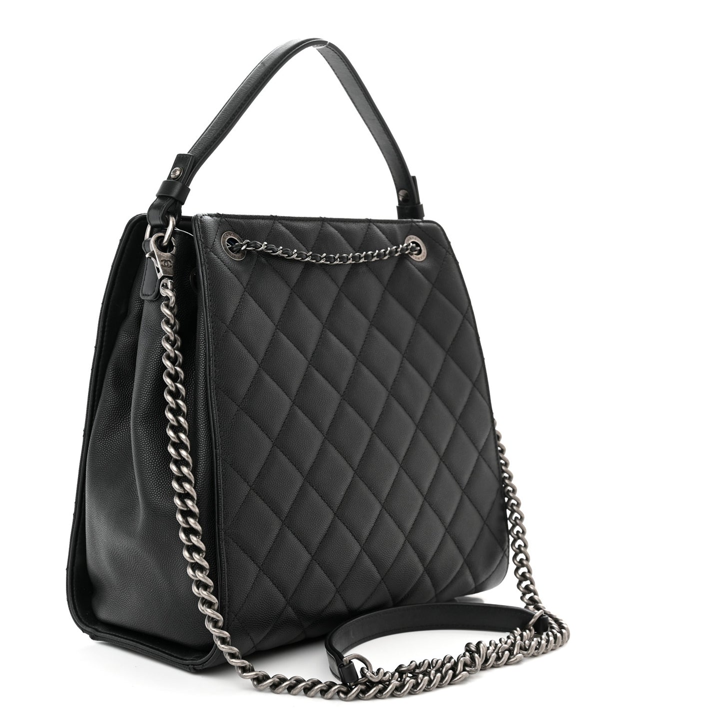Caviar Quilted Medium CC Bucket Bag Black