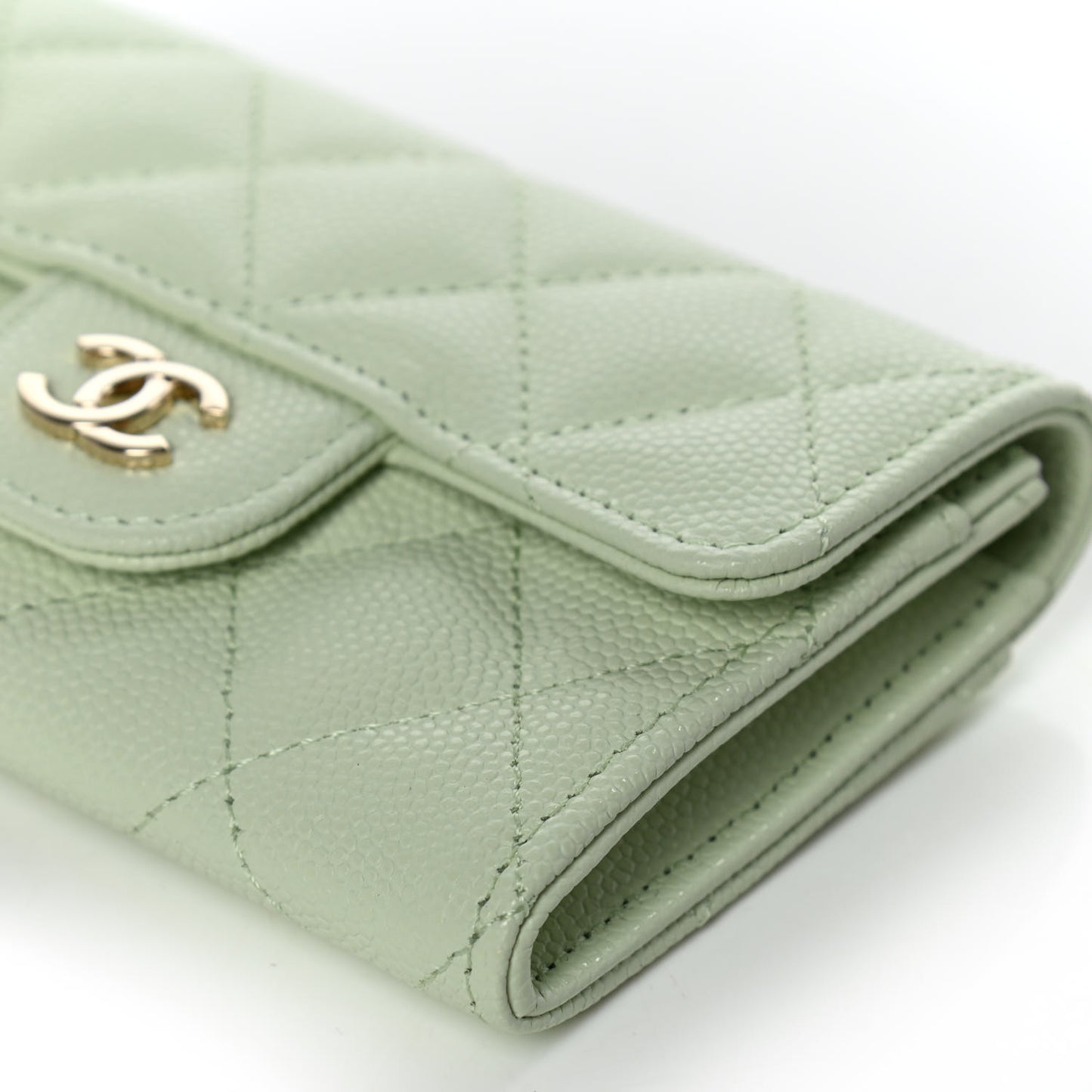 Caviar Quilted Flap Card Holder Wallet Light Green