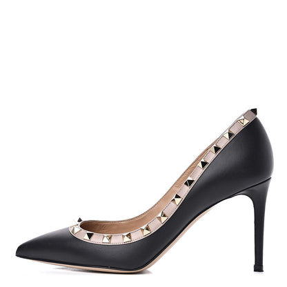 Valentino Garavani Calfskin Rockstud 85mm Pumps 37.5 Black Poudre 1 of 10