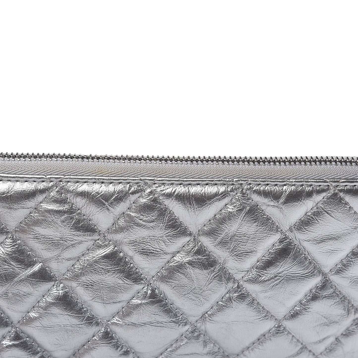 Metallic Calfskin Quilted Large Cosmo Cosmetic Case Silver
