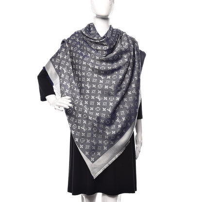 Louis Vuitton Silk Wool Monogram Denim Shawl Blue 2 of 4