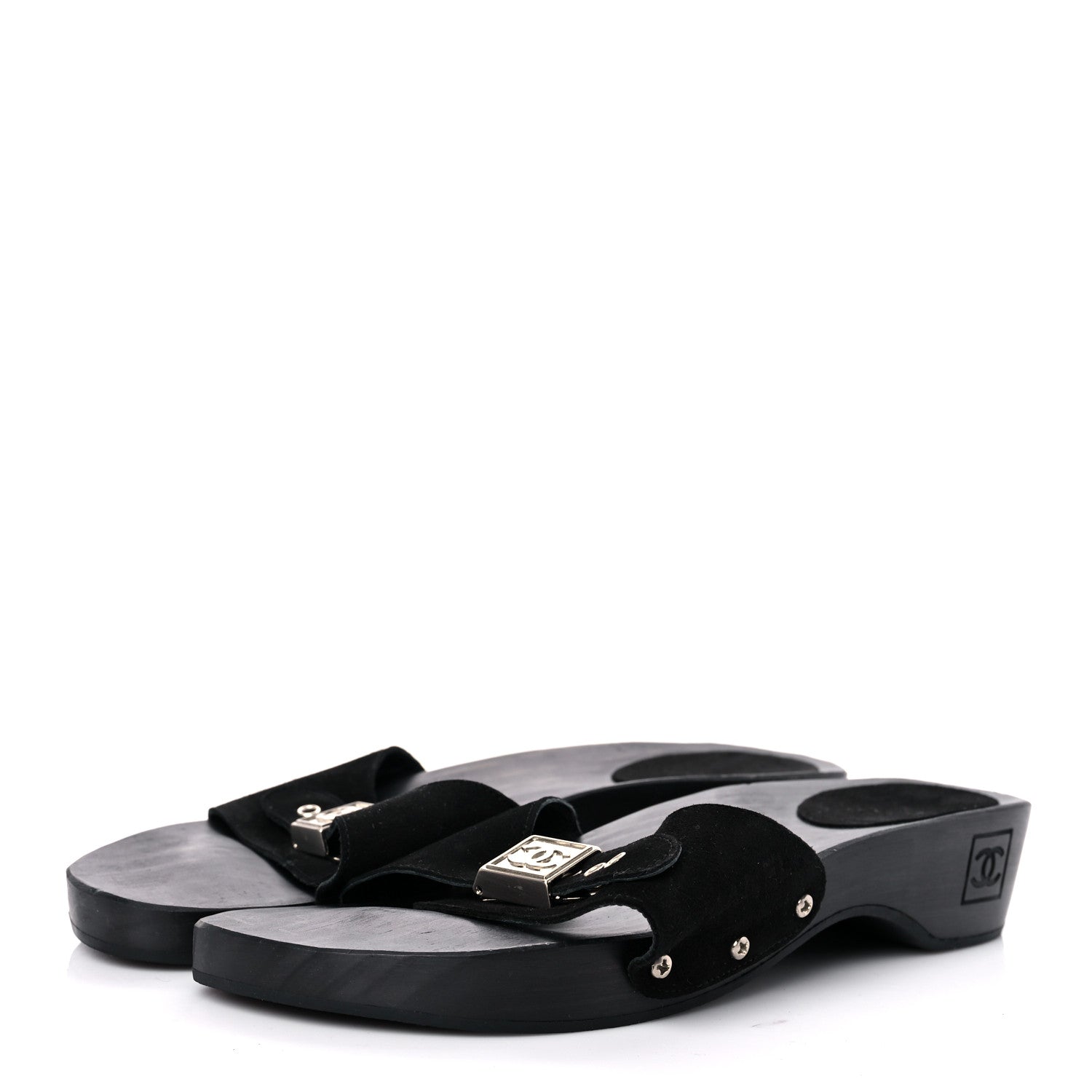 Chanel Suede Wood Sandals 41 Black 3 of 13