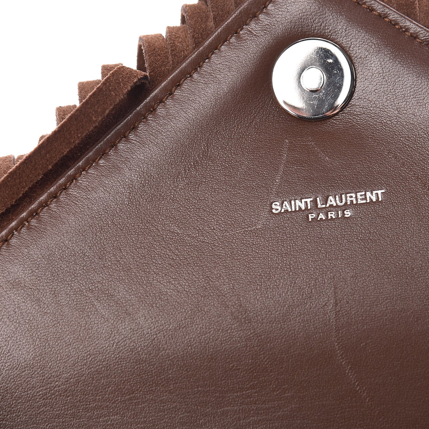 Suede Matelasse Chevron Fringe Monogram Medium College Bag Marron Clair
