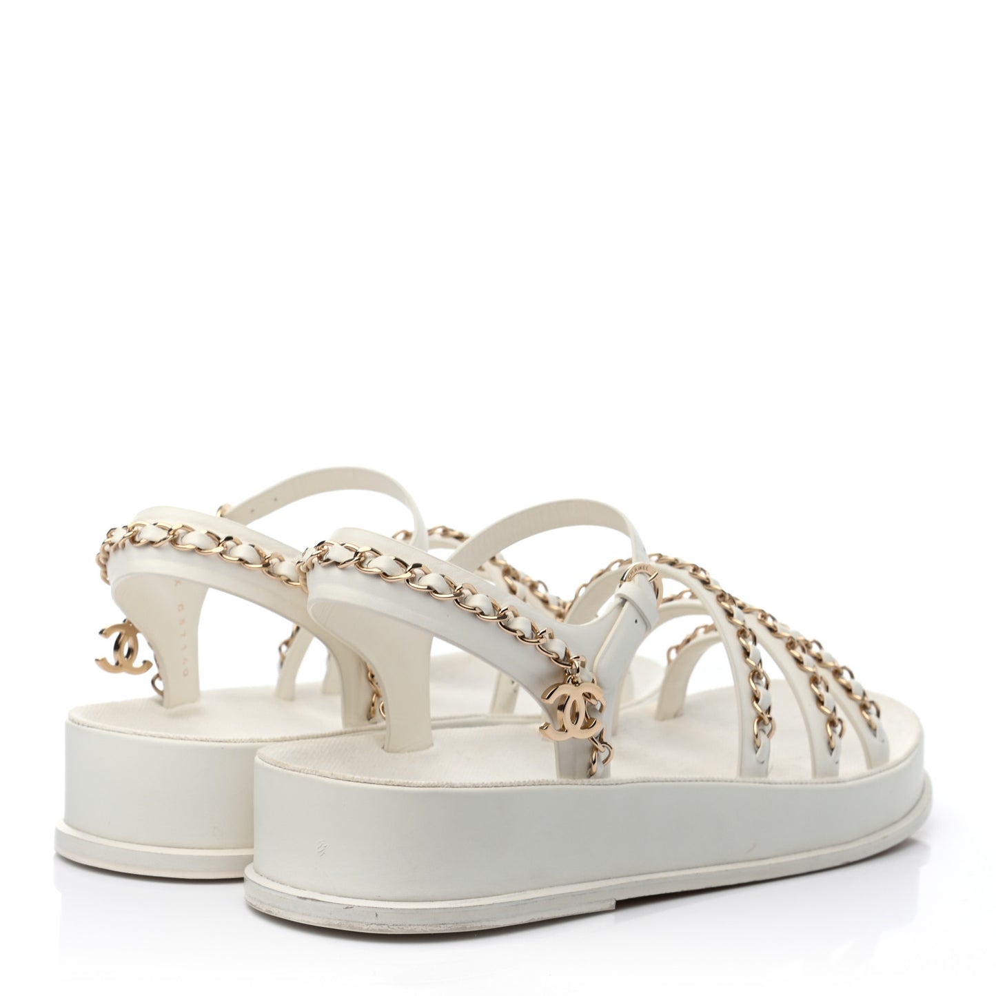 Calfskin Chain Platform Sandals 41 White