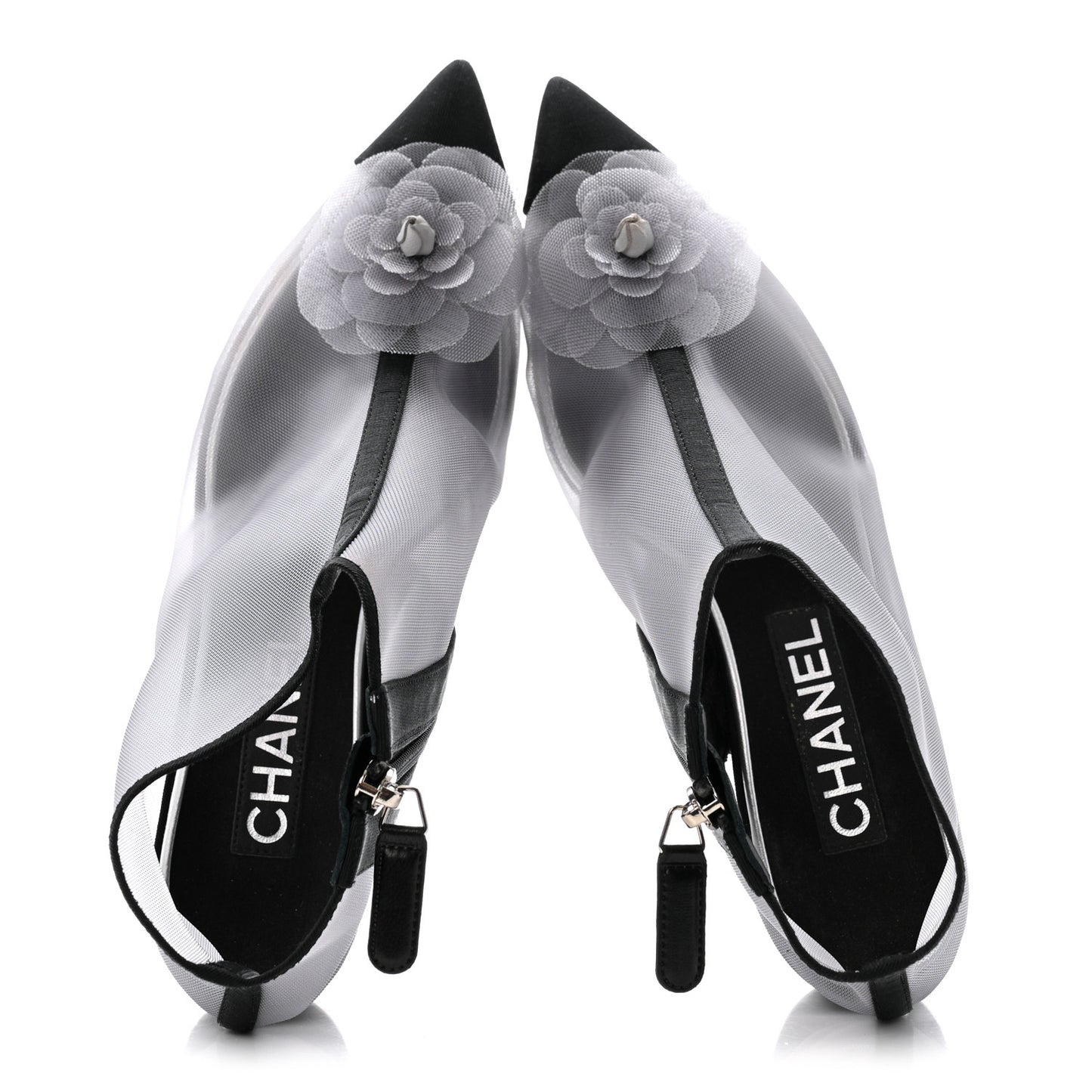 Mesh Grosgrain Camellia Short Boots 36 Grey Black