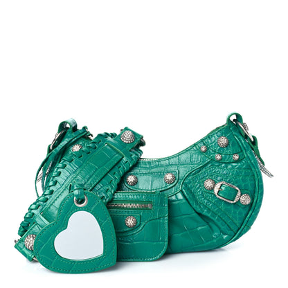 Balenciaga Extra Supple Calfskin Crystal Crocodile Embossed Le Cagole Shoulder Bag XS Jade 1 of 9