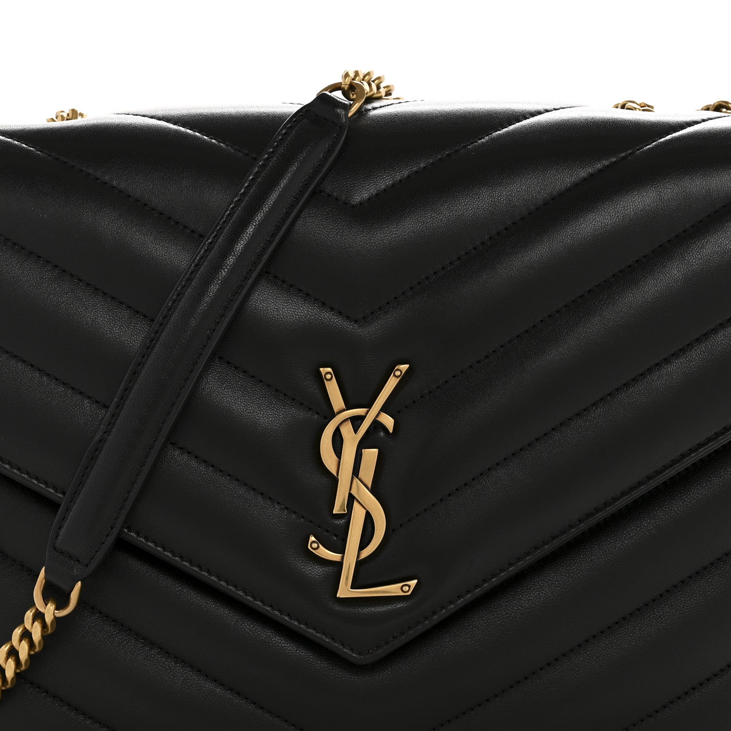 Saint Laurent Lambskin Chevron Quilted Large Loulou Black 9 of 14