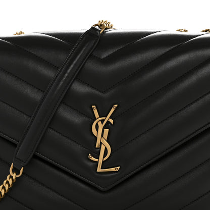 Saint Laurent Lambskin Chevron Quilted Large Loulou Black 9 of 14
