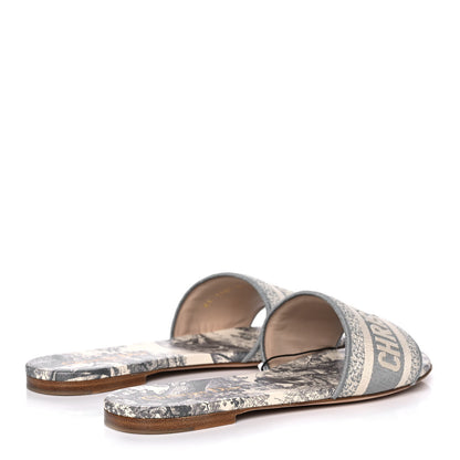 Christian Dior Canvas Toile de Jouy Embroidered Dway Flat Slide Sandals 37.5 Light Grey 4 of 9