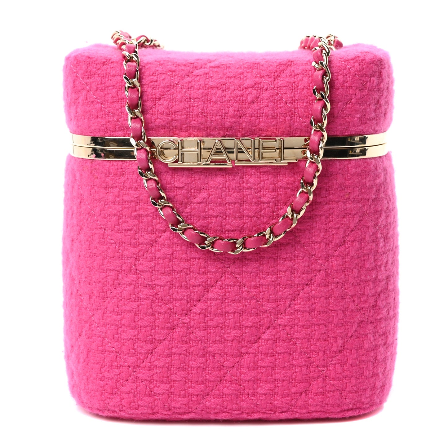 Tweed Quilted Small Vanity Case Fuchsia