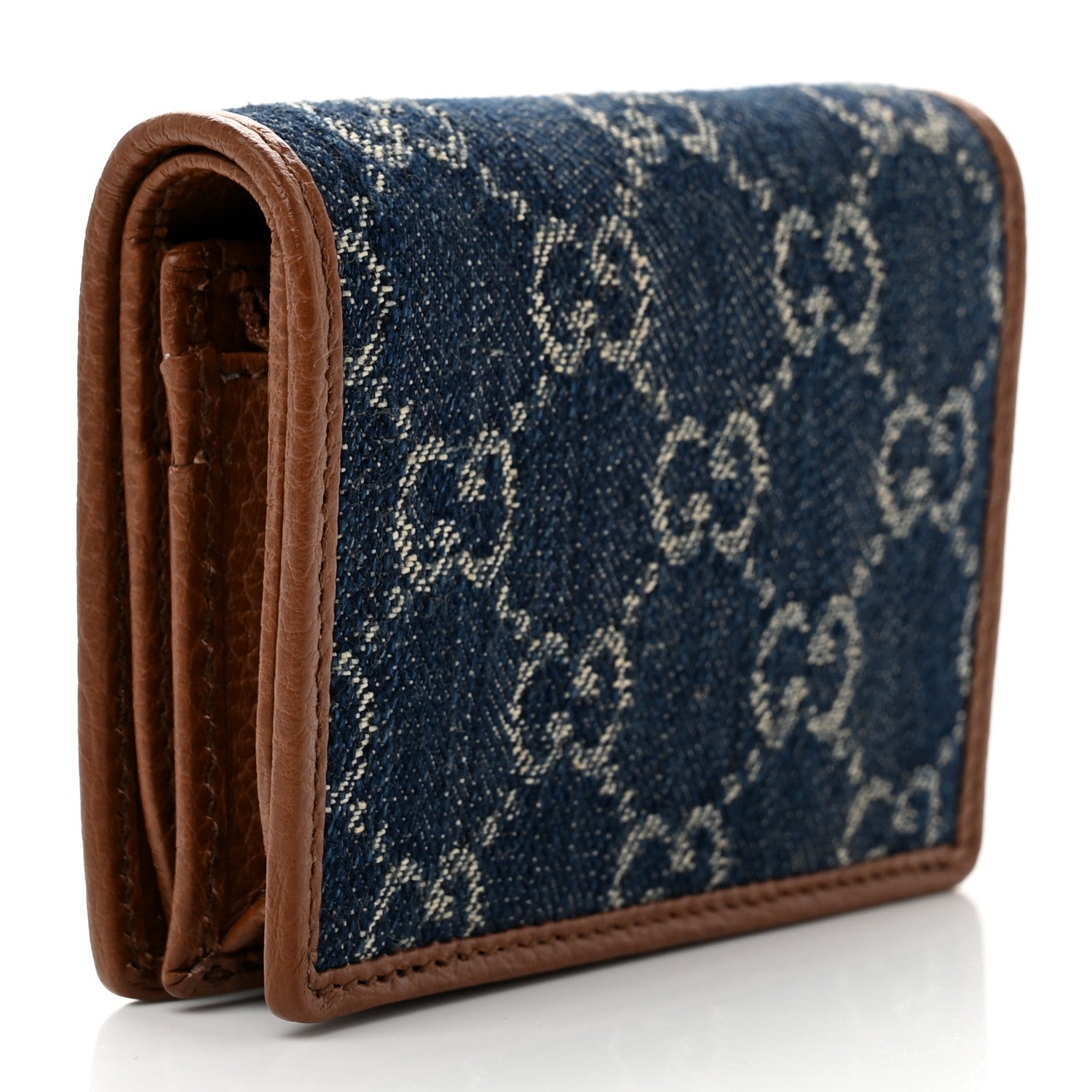 Gucci New Denim GG Monogram Dollar Calfskin Horsebit 1955 Card Case Wallet Blue Tea Cuir Epilog 3 of 7