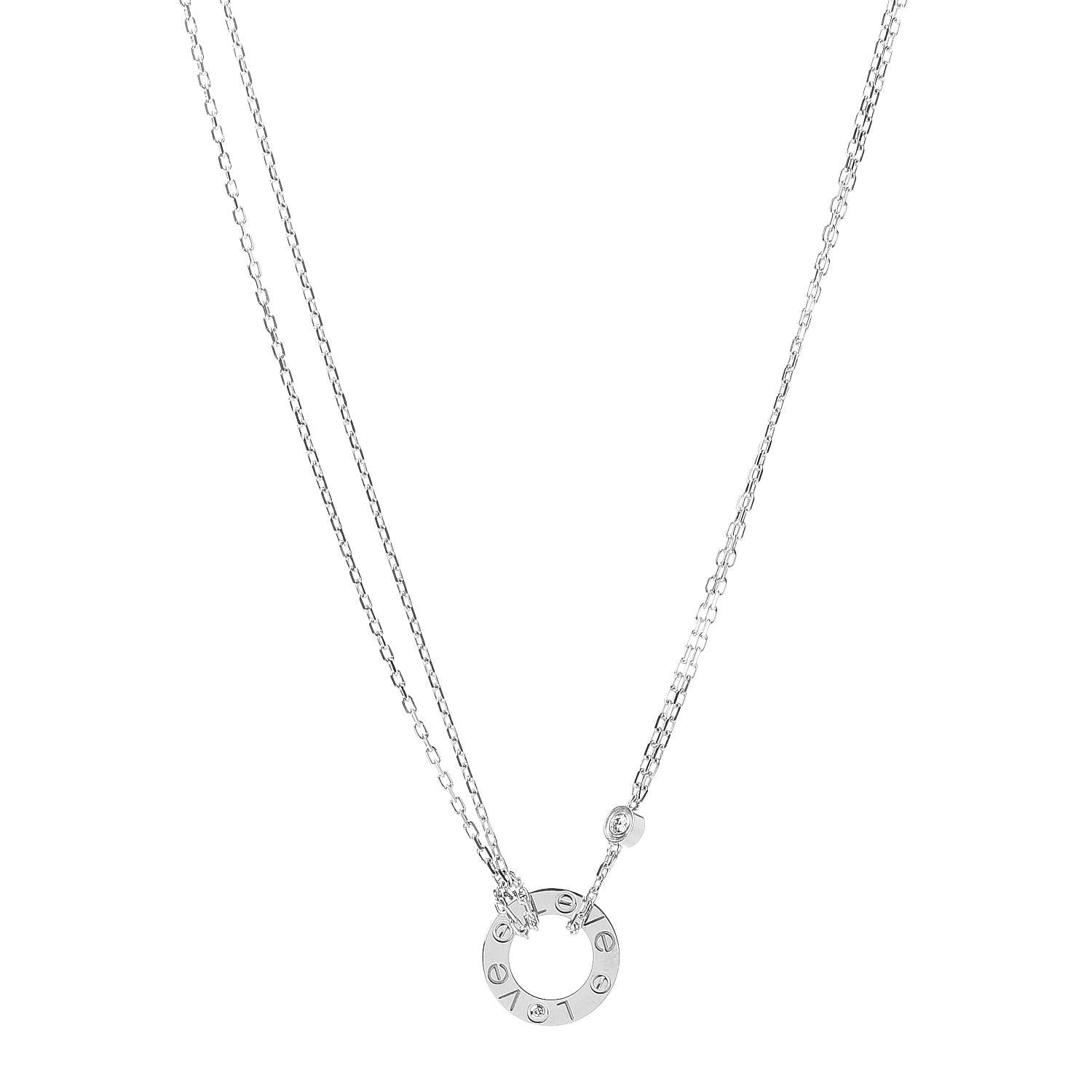 Cartier 18K White Gold 2 Diamond LOVE Necklace 1 of 4