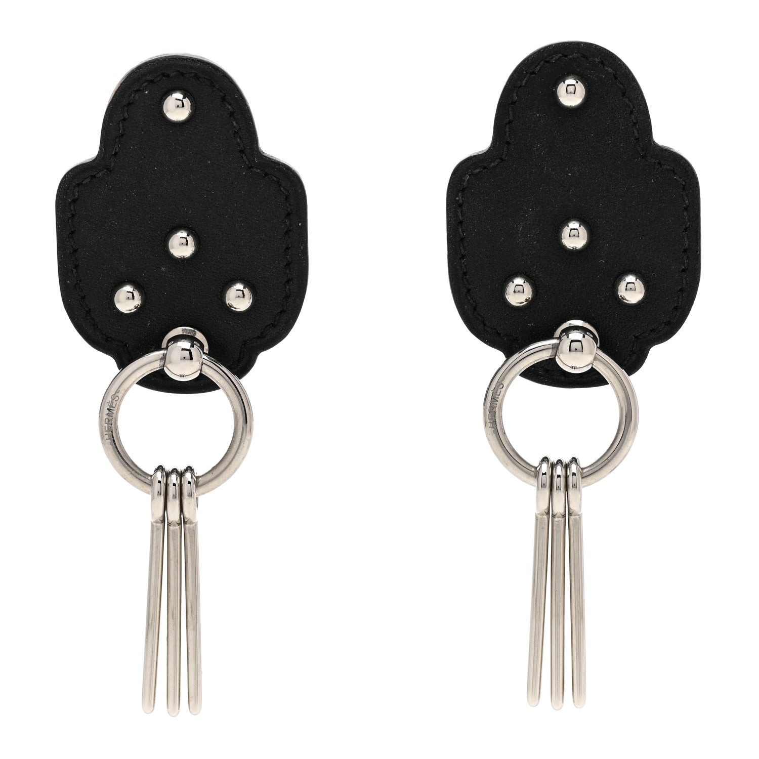 Hermes Palladium Swift Studded Carnaby Drop Earrings Black 1 of 5
