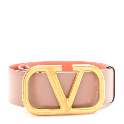 Valentino Garavani Glossy Calfskin VLogo Reversible 40mm Belt 70 28 Saddle Brown Orange 1 of 4