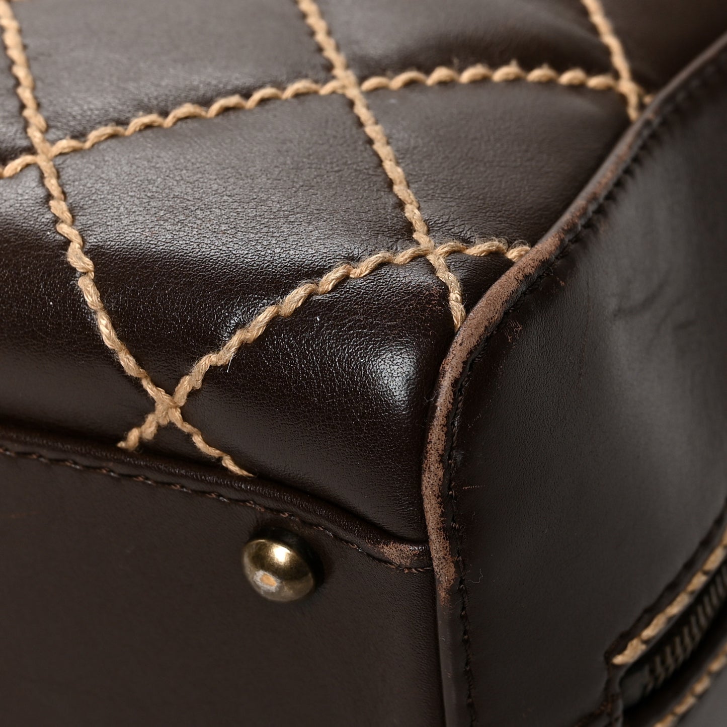Calfskin Contrast Stitch Surpique Bowler Dark Brown