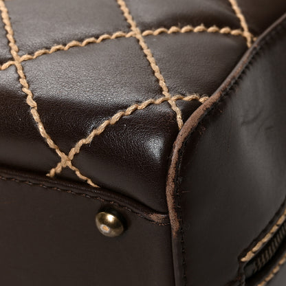 Chanel Calfskin Contrast Stitch Surpique Bowler Dark Brown 10 of 12