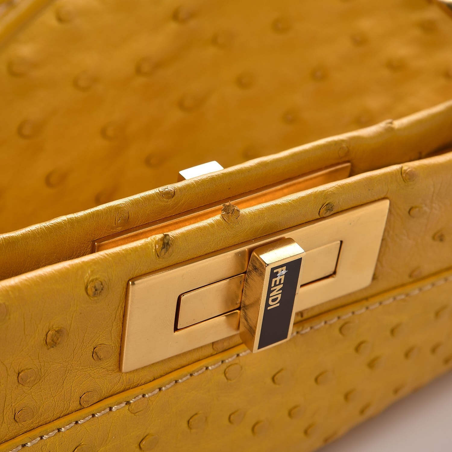 Fendi Ostrich Medium Peekaboo Iconic Satchel Yellow 8 of 14