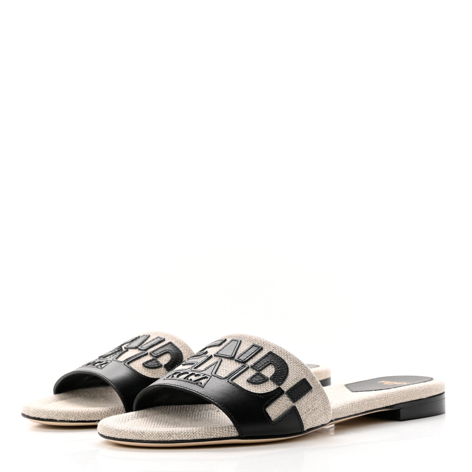 Fendi Vitello Canvas Logo Slide Sandals 36.5 Black Grezzo 3 of 8