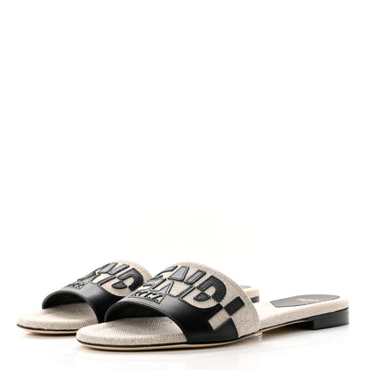 Fendi Vitello Canvas Logo Slide Sandals 36.5 Black Grezzo 3 of 8