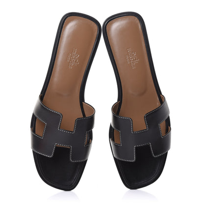 Hermes Box Calfskin Oran Sandals 39 Black 10 of 22
