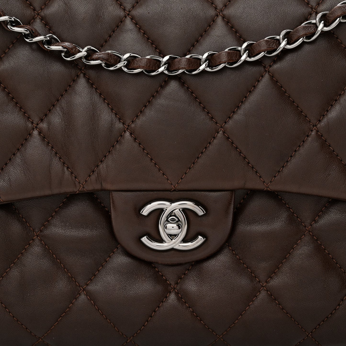 Lambskin Quilted Maxi Chanel 3 Flap Dark Brown