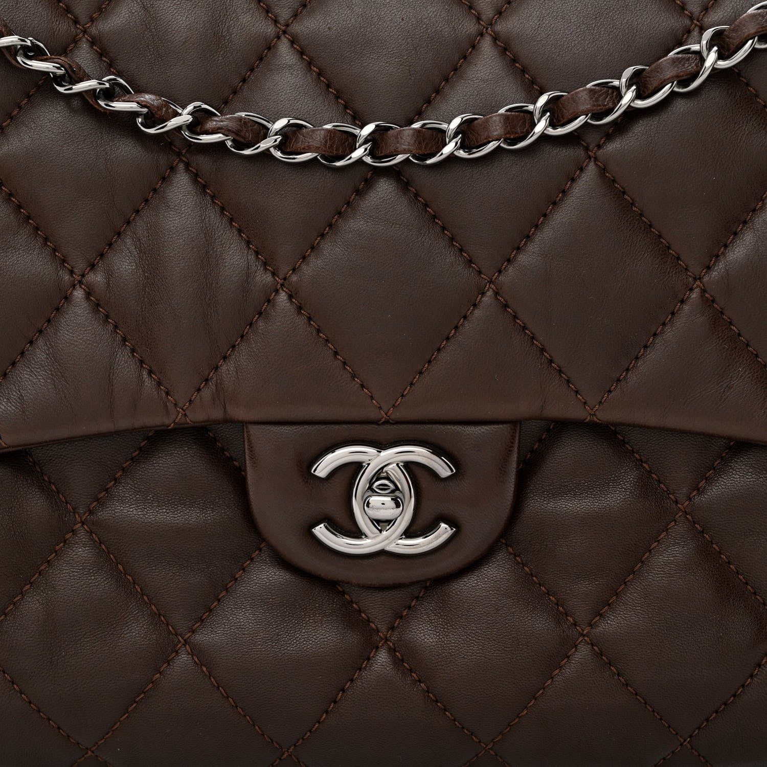 Chanel Lambskin Quilted Maxi Chanel 3 Flap Dark Brown 8 of 10