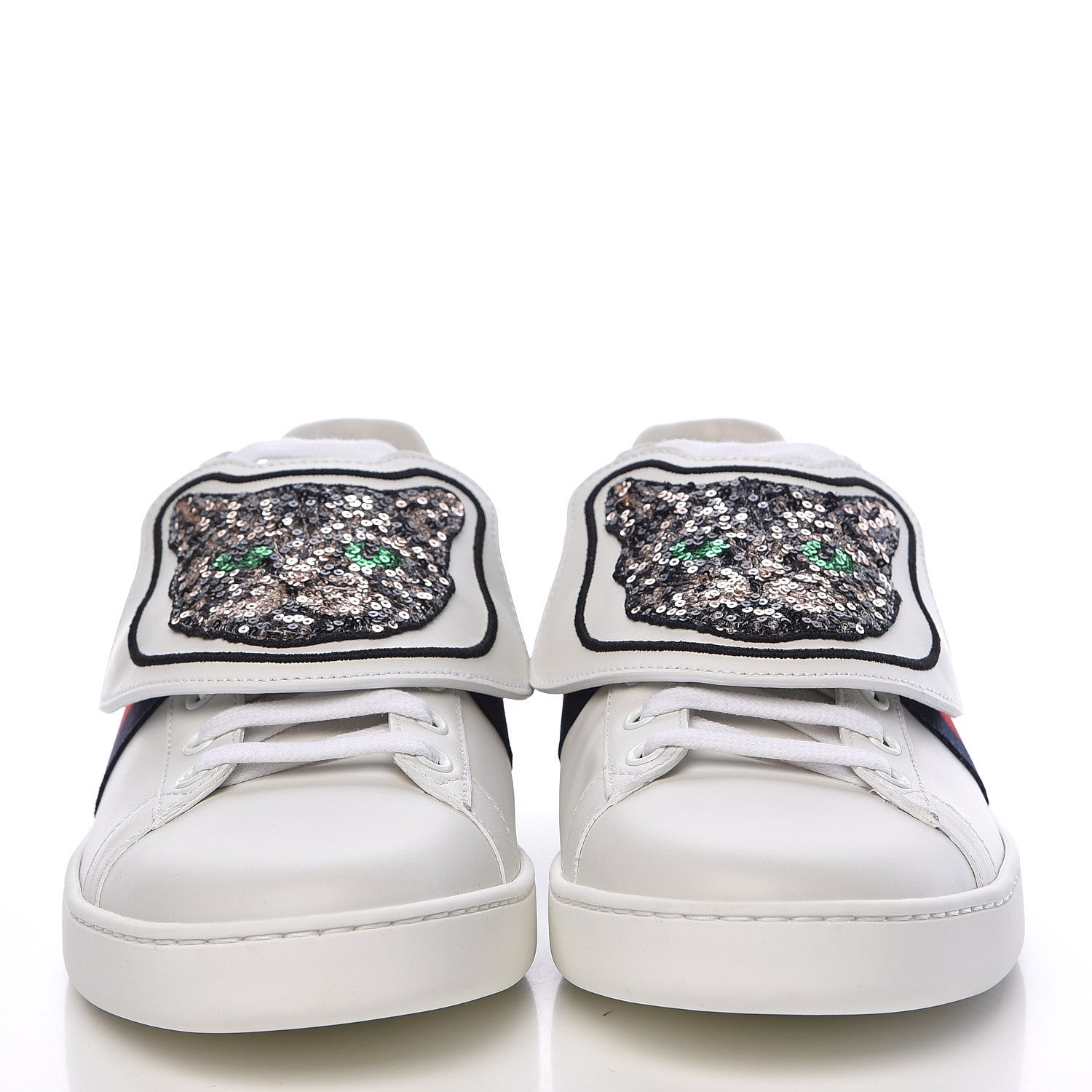 Gucci Calfskin Sequins Web Cat Womens Ace Sneakers 40.5 White 2 of 11