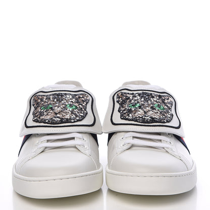 Gucci Calfskin Sequins Web Cat Womens Ace Sneakers 40.5 White 2 of 11