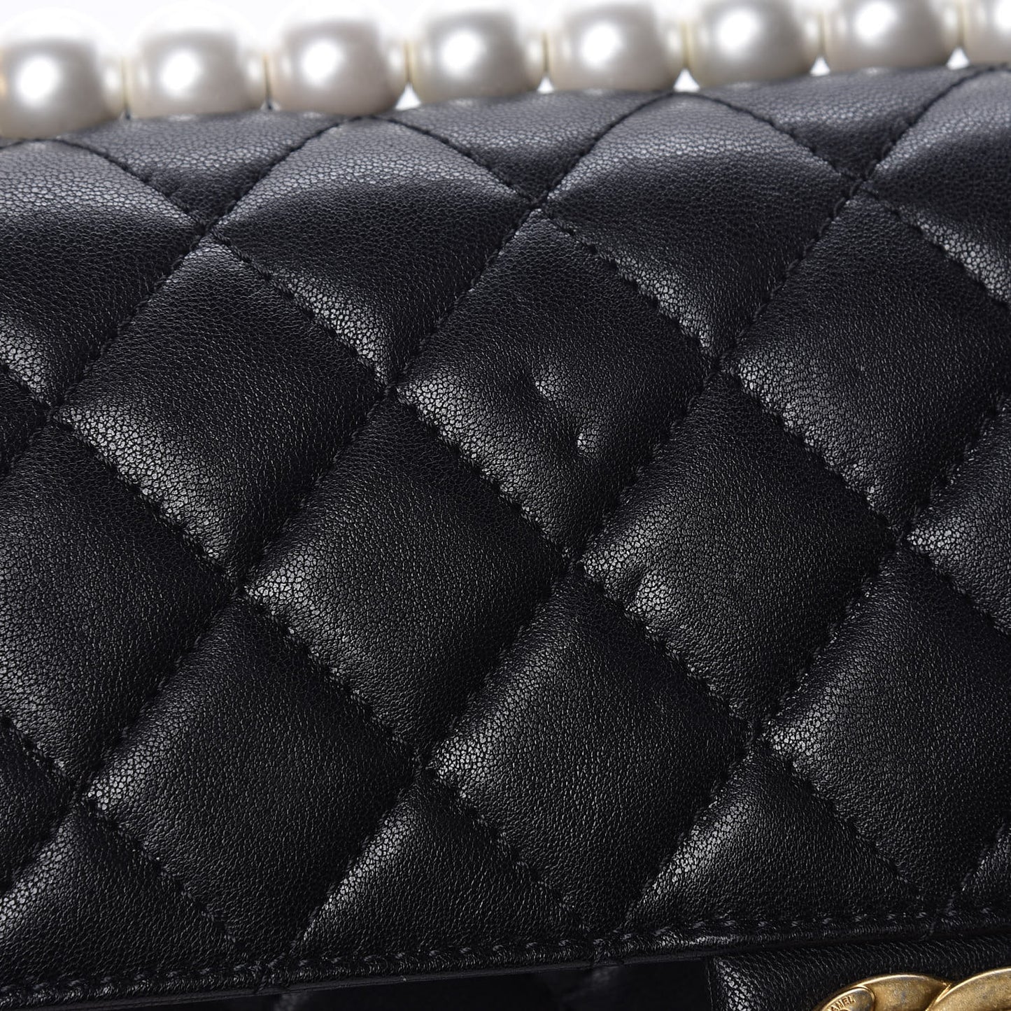 Lambskin Quilted Small Chic Pearls Flap Black