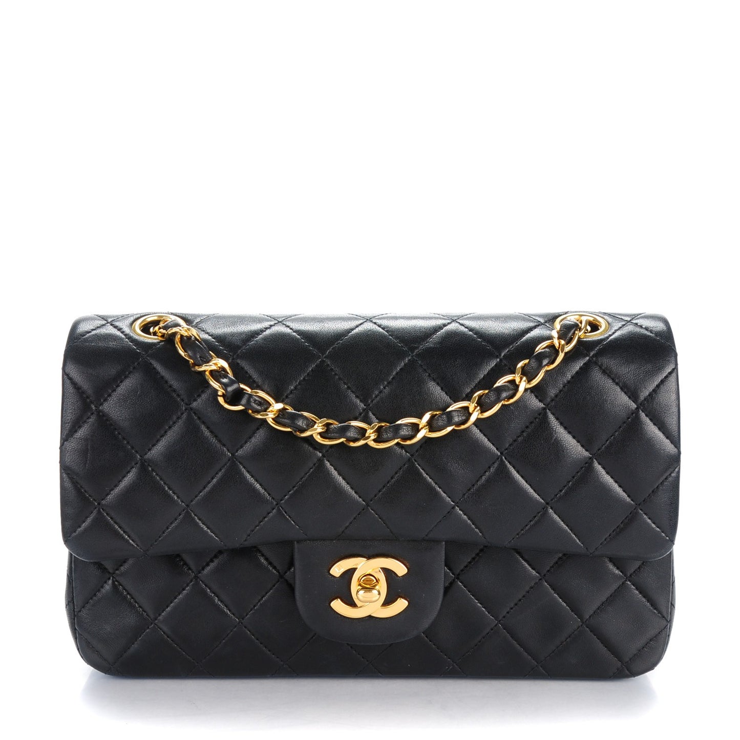 Lambskin Quilted Small Double Flap Black