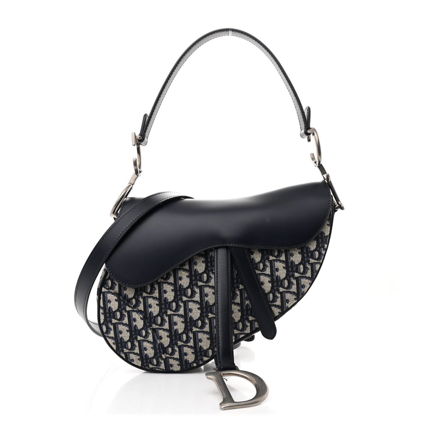 Calfskin Oblique Saddle Bag With Strap Blue