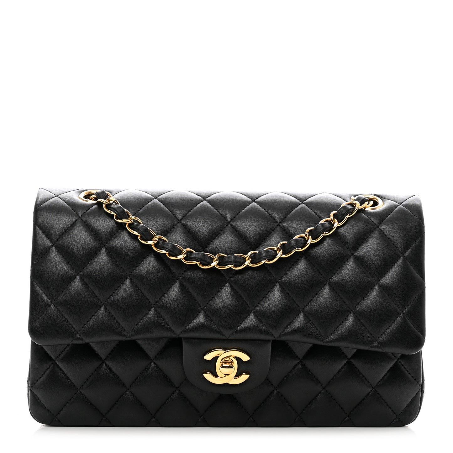 Lambskin Quilted Medium Double Flap Black