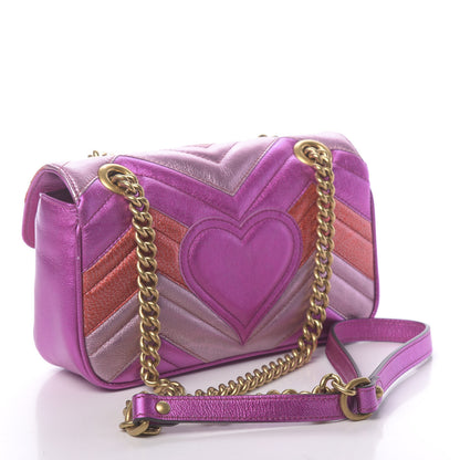 Gucci Metallic Calfskin Matelasse Mini GG Marmont Shoulder Bag Fuchsia 3 of 11