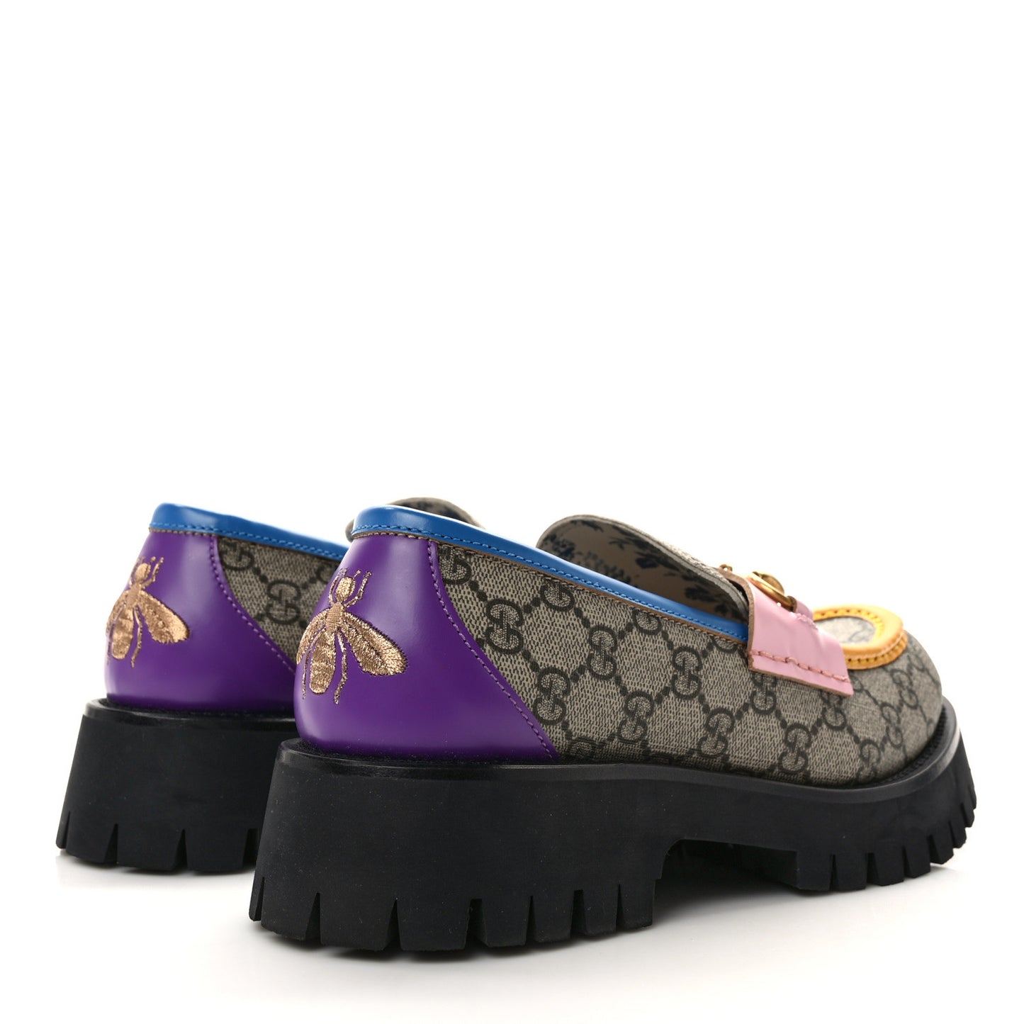 GG Supreme Monogram Cordovan Lux Womens Harald Horsebit 25mm Platform Loafers 40 Beige Sugar Pink Crop Shine Purple Marine