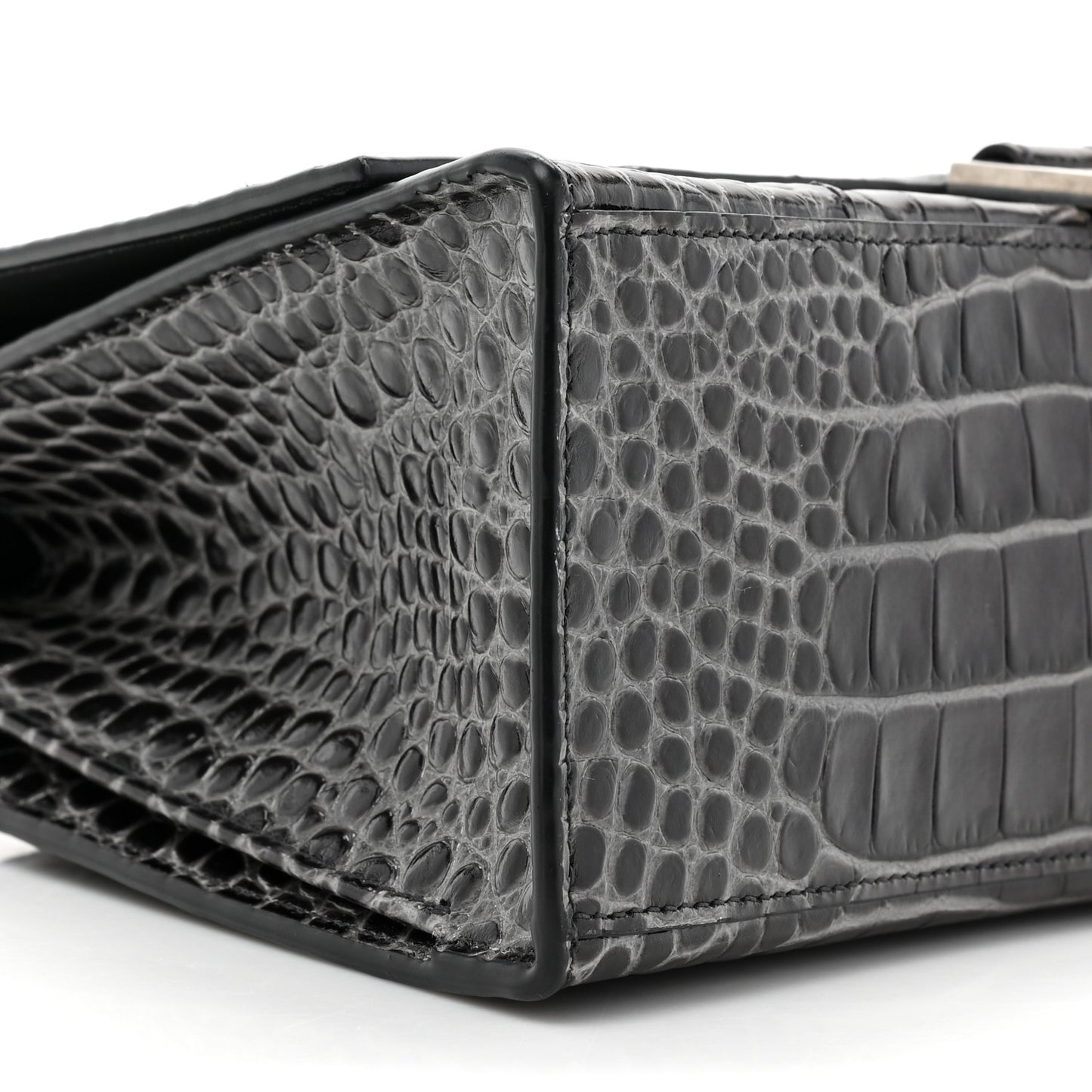 Shiny Calfskin Crocodile Embossed Medium Hourglass Top Handle Bag Dark Grey