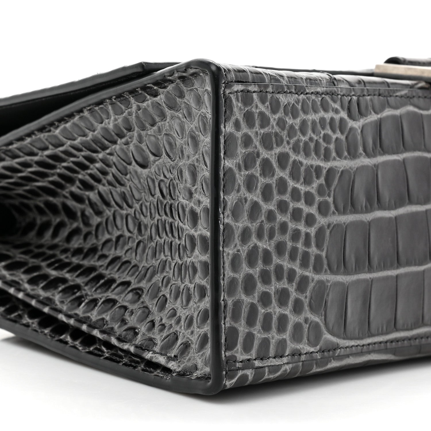 Balenciaga Shiny Calfskin Crocodile Embossed Medium Hourglass Top Handle Bag Dark Grey 8 of 11