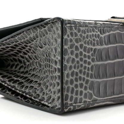 Balenciaga Shiny Calfskin Crocodile Embossed Medium Hourglass Top Handle Bag Dark Grey 8 of 11