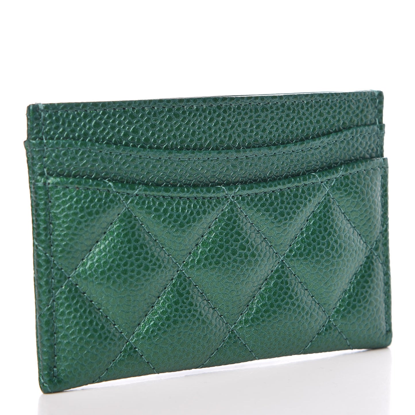 Metallic Caviar Quilted Card Holder Green