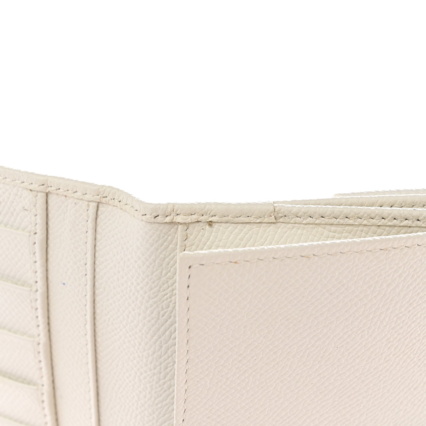 Grainy Calfskin Crystal Flap Wallet White