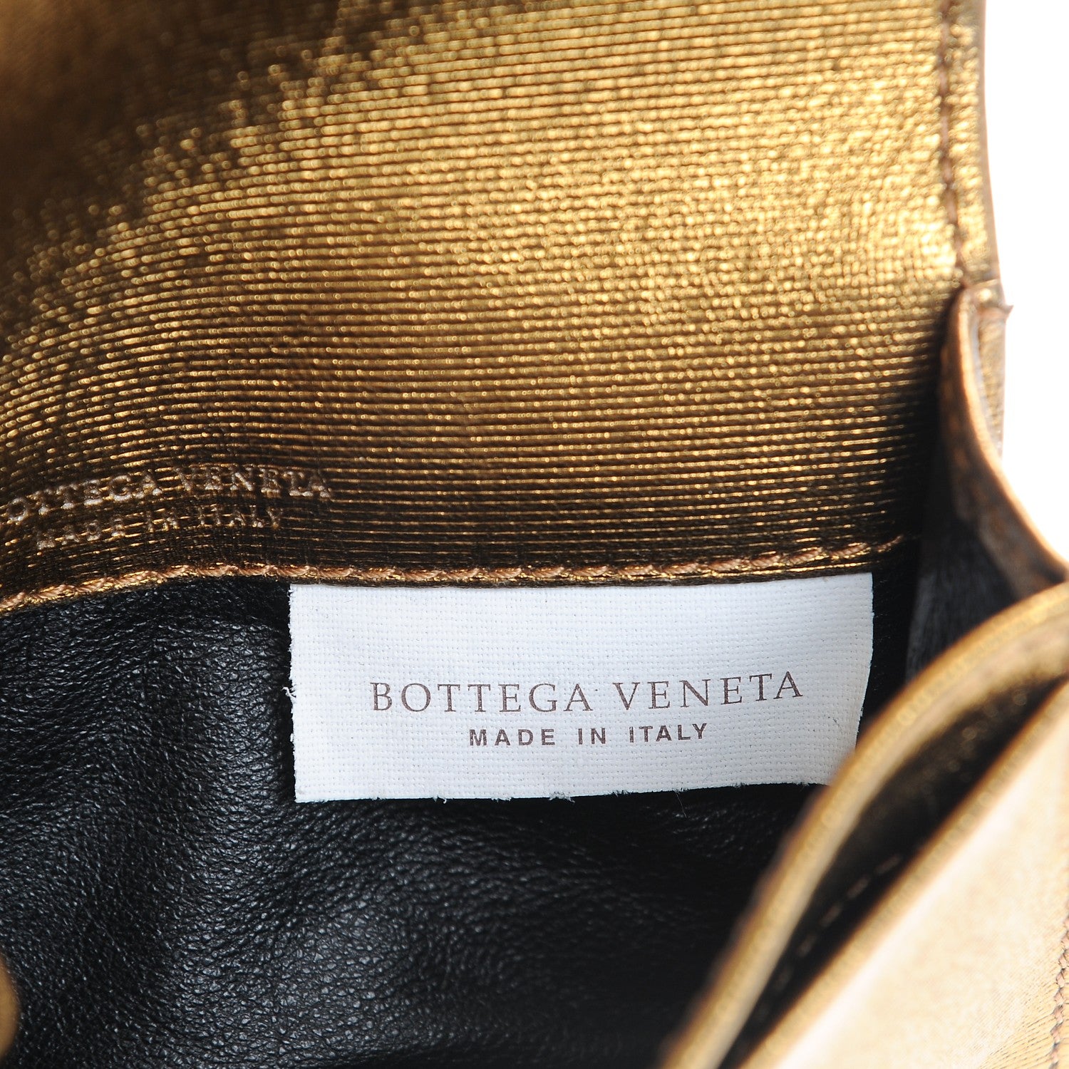 Bottega Veneta Metallic Intrecciato Grosgrain Card Case Dark Gold 6 of 7