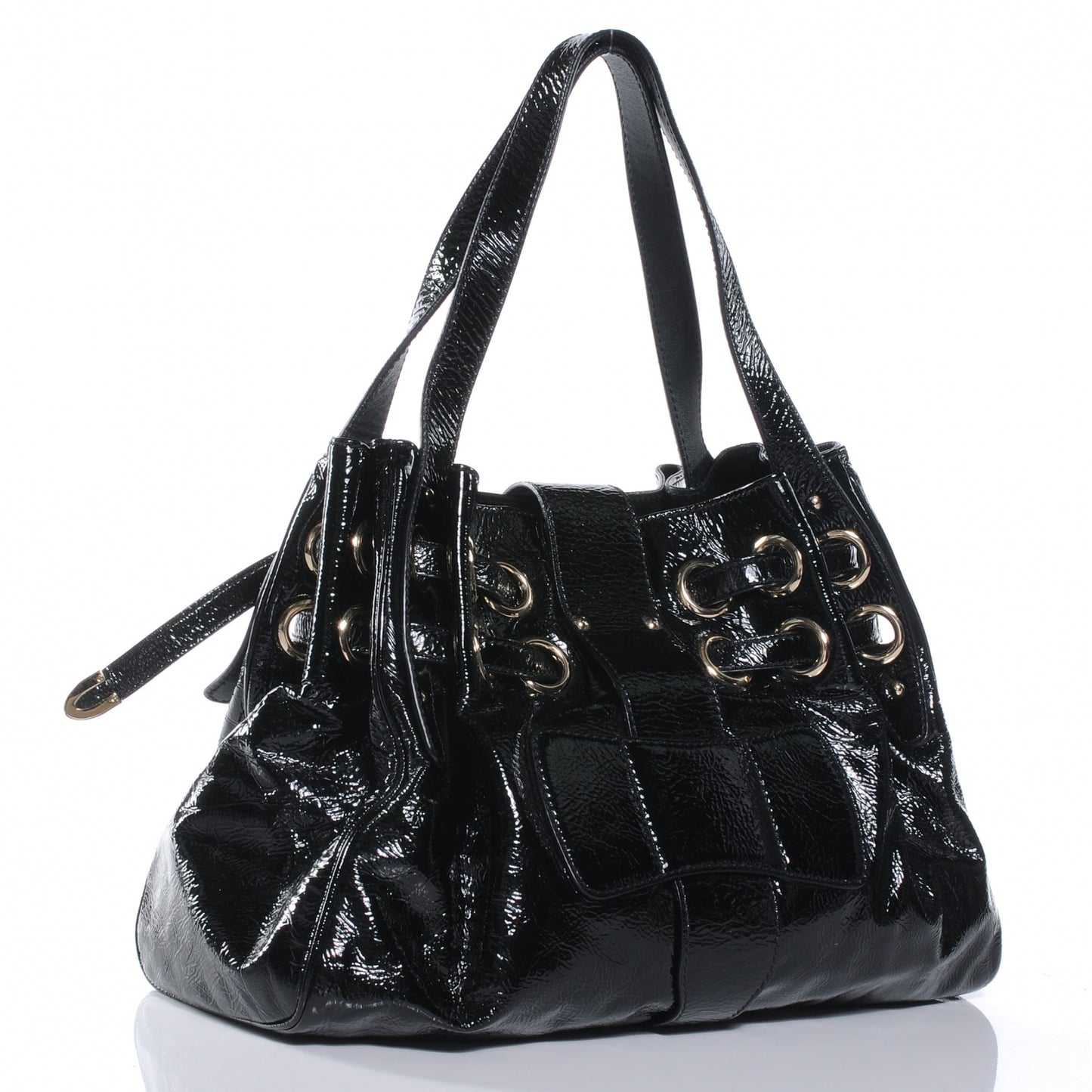 Crushed Patent Leather Ramona Tote Black