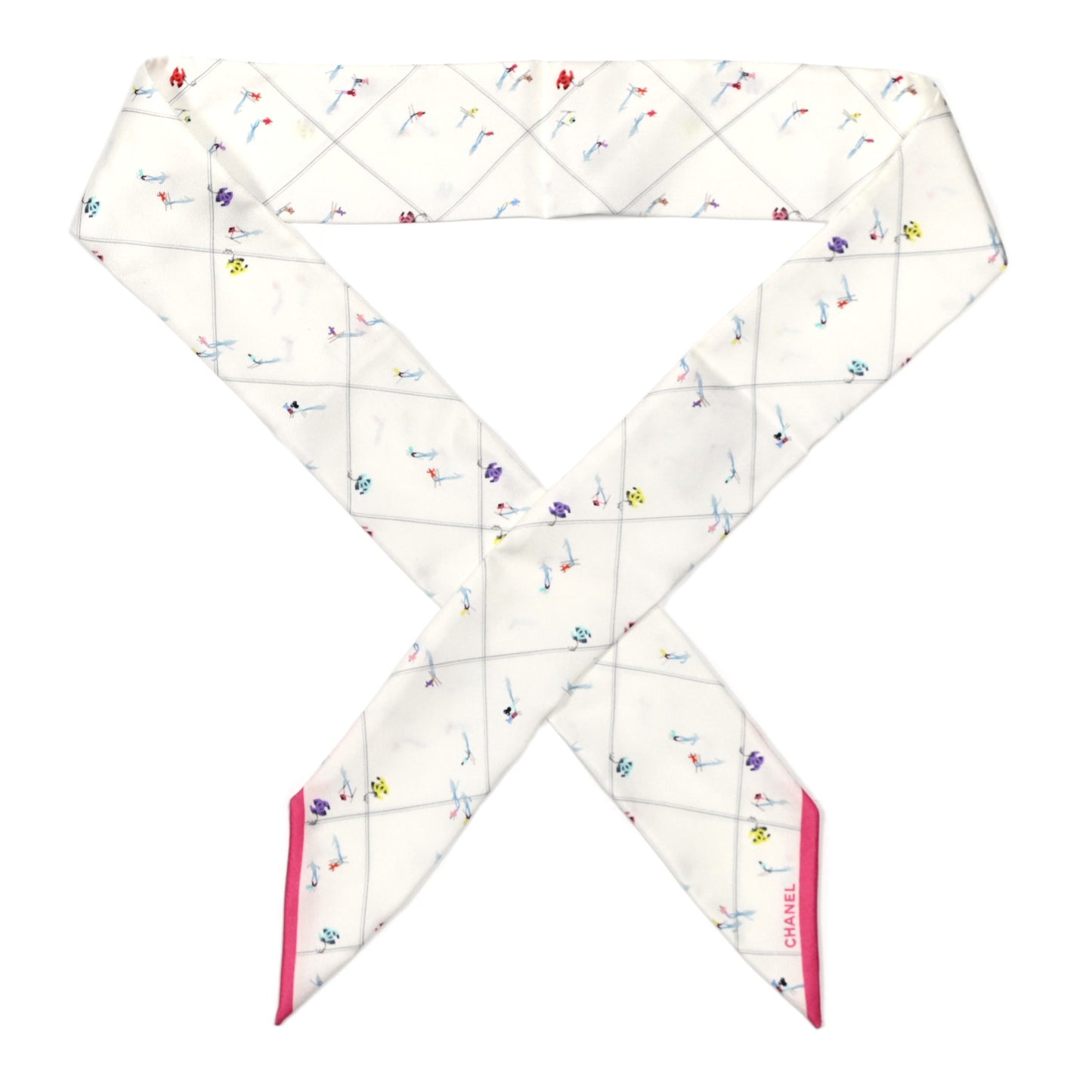 Silk CC Slim Bandeau Scarf White Pink Multicolor