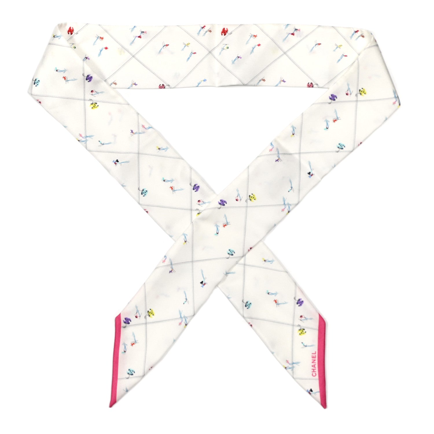Chanel Silk CC Slim Bandeau Scarf White Pink Multicolor 1 of 3