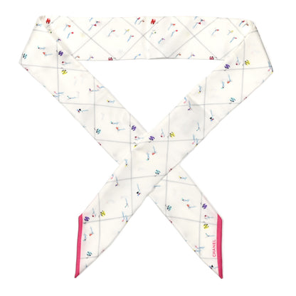 Chanel Silk CC Slim Bandeau Scarf White Pink Multicolor 1 of 3