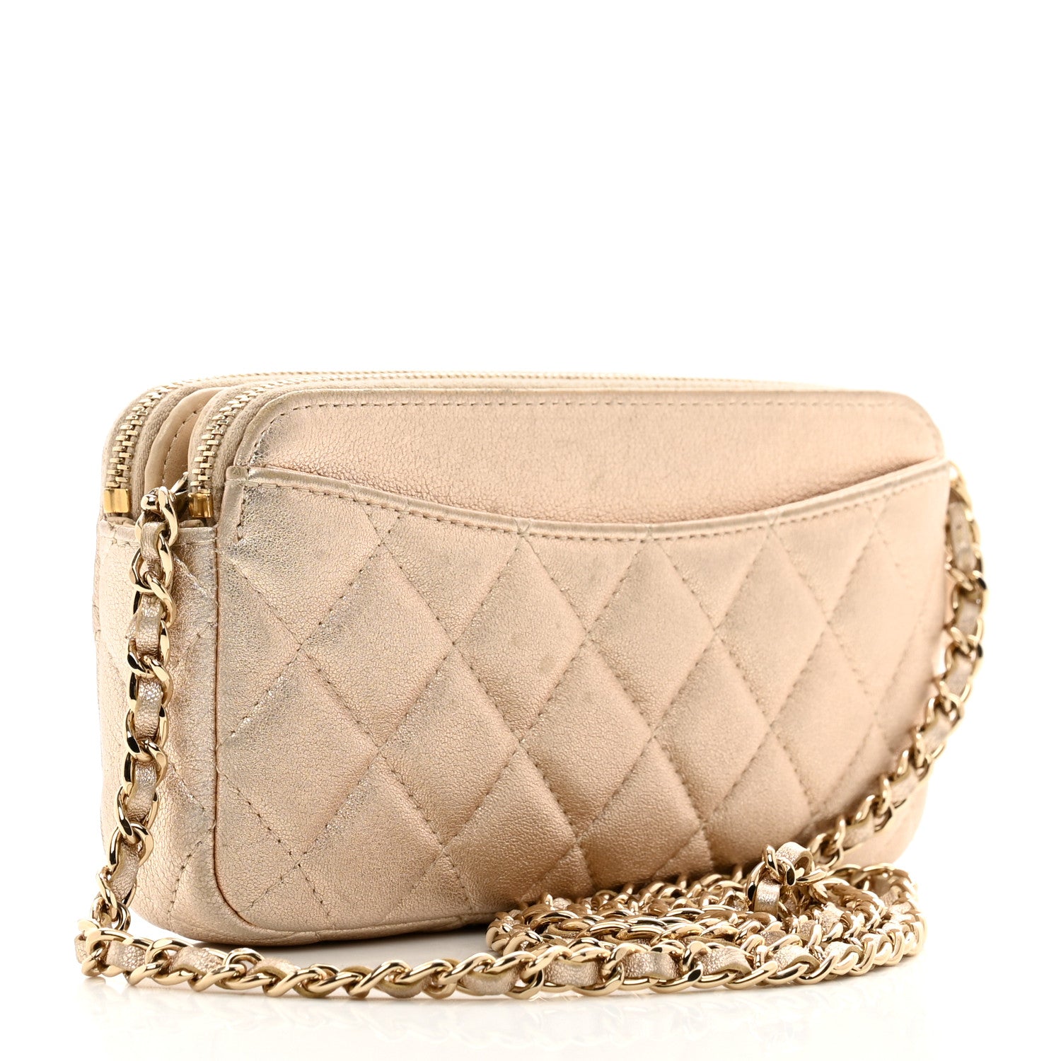 Chanel Metallic Lambskin Quilted Small Clutch With Chain Gold 3 of 12