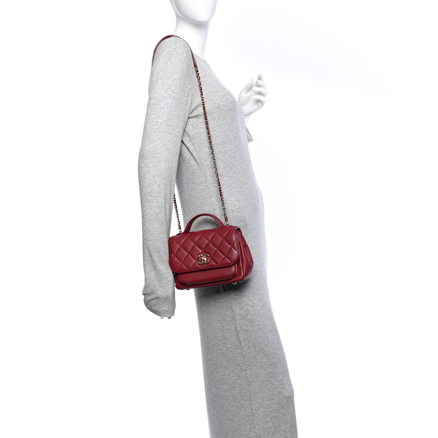 Caviar Quilted Small Business Affinity Flap Burgundy